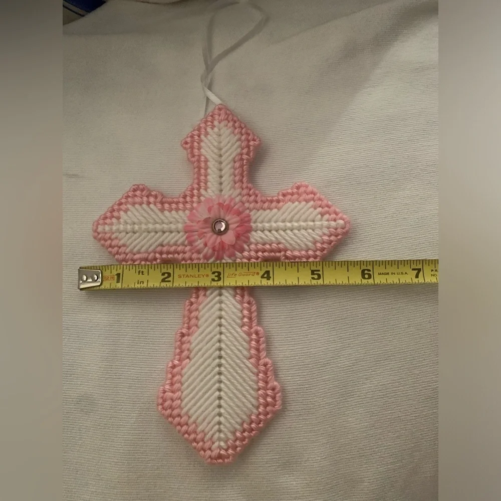 Six Handmade Crosses, Plastic Canvas With A Center Flower Embellishment